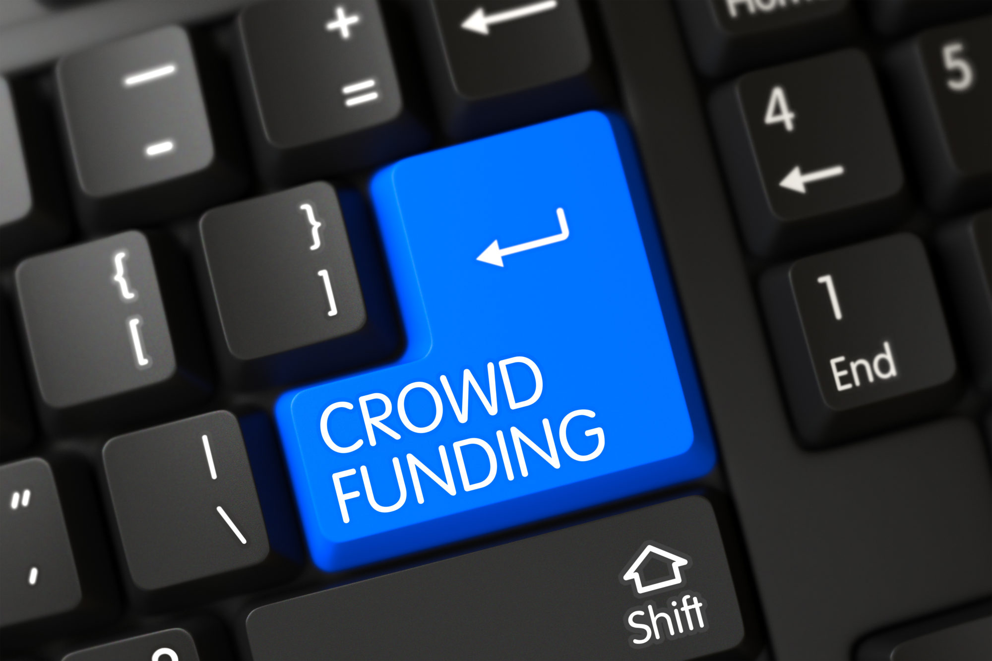 Blue Crowd Funding Button on Keyboard