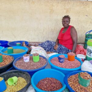 Market vendor selling beans and other pulses